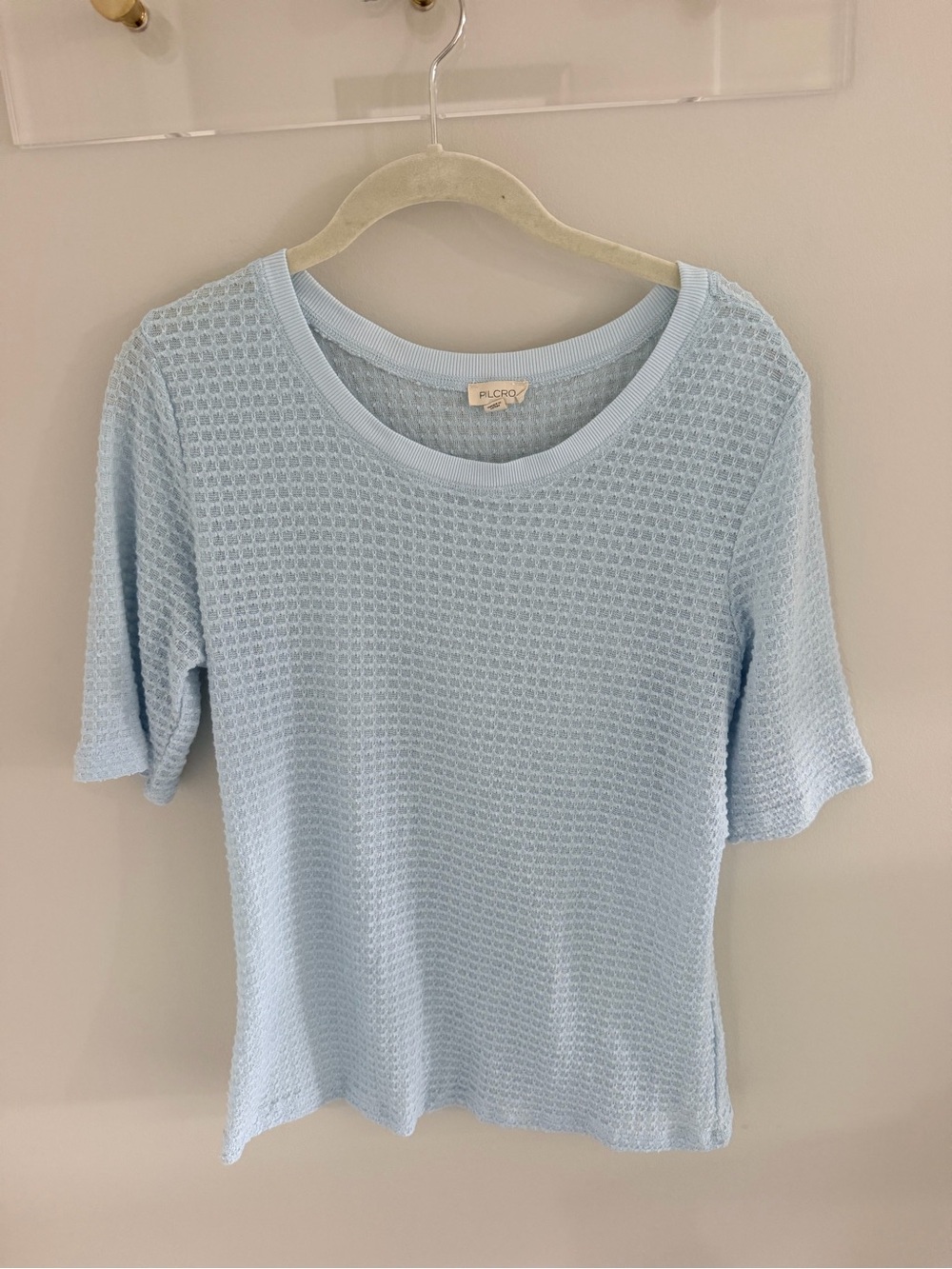 Pilcro Baby Blue Textured Short Sleeve light woven top